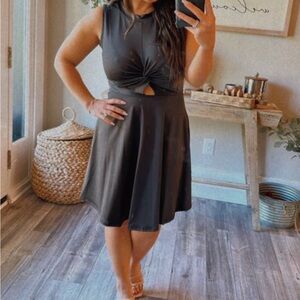 white birch Black Knot-Front Sleeveless Fit & Flare Dress
